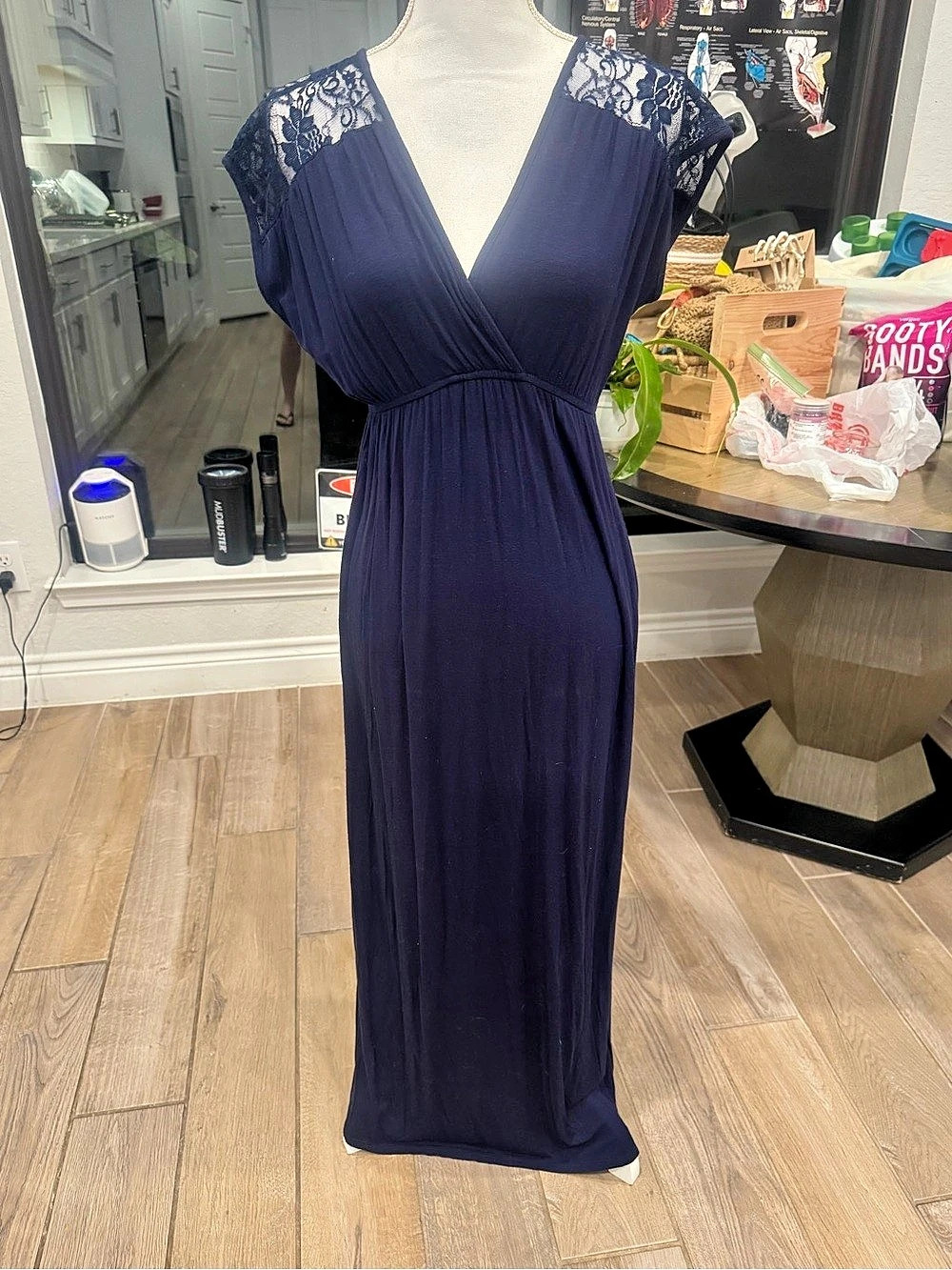 American City Wear Lace Shoulder Maxi Dress in Navy Blue, Size Small, Like New